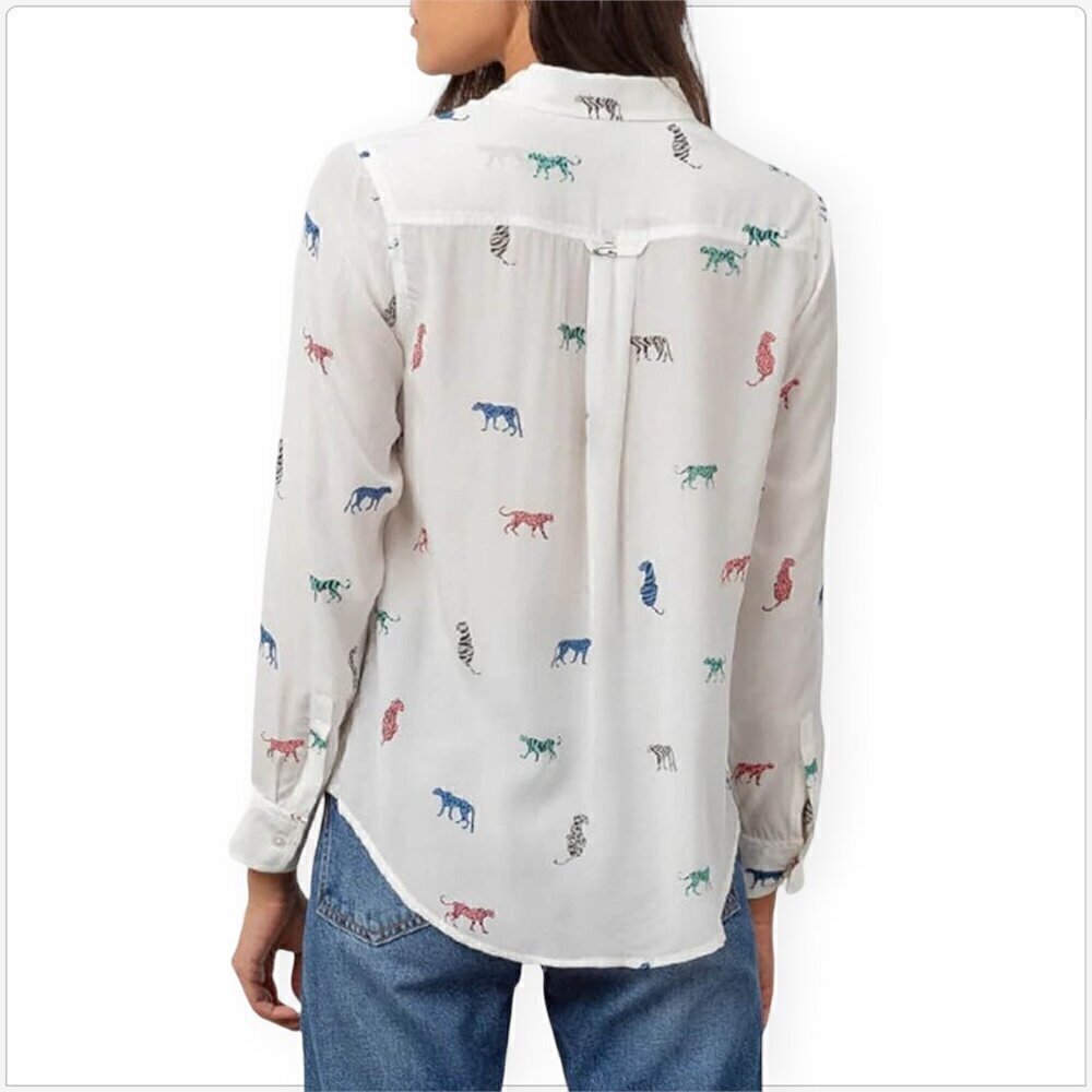 Rails Kathryn Multi Wild Cats Button Front Shirt Animal Print White NWT New XL - Picture 3 of 7